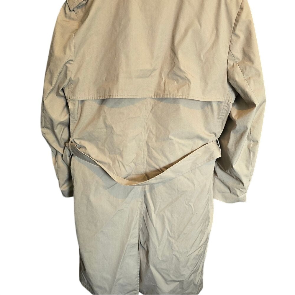London Fog Maincoats Mens 46 Long Tan Beige Double Breasted Trench Coat Belted‎ - Picture 3 of 7